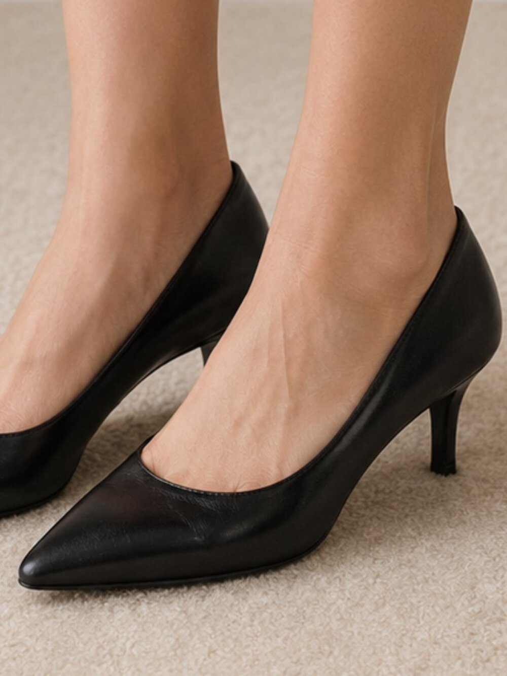 Ralph Lauren Black Leather High Heel Shoes Size 7.5 B D'orsay Heels Pre-Owned